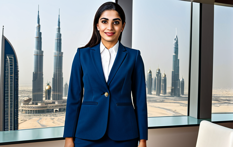**

"A confident Arab businesswoman in a professional, modest business suit, standing in a modern office setting with Dubai skyline in the background, fully clothed, appropriate attire, safe for work, perfect anatomy, natural proportions, professional photography, high quality, family-friendly."

**