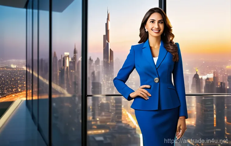 무역업계 여성으로 성공하기 - **Breaking Barriers in Global Commerce:** A powerful and visionary Arab businesswoman, in her late 3...