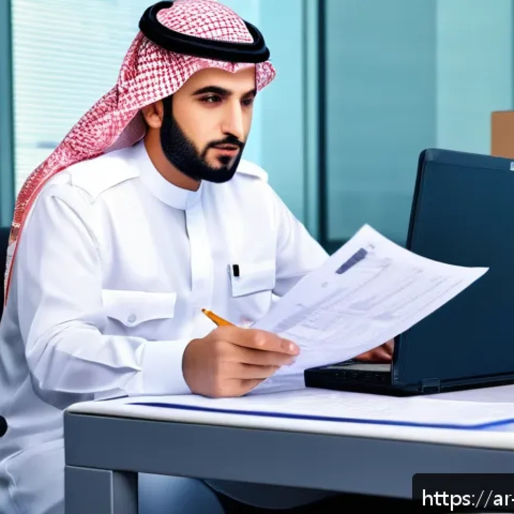 수출입 통관 시 발생하는 문제 해결법 - A professional Middle Eastern customs clearance officer in a modern office setting, carefully review...