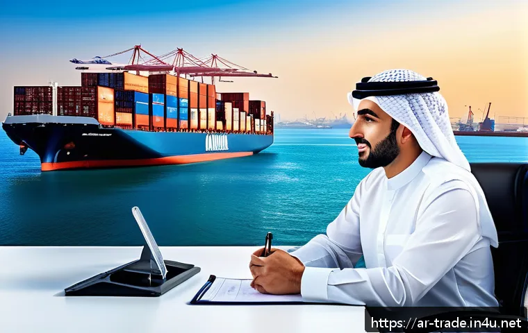 국제무역사와 관세사 비교 - A professional Middle Eastern man in formal business attire negotiating an international trade deal ...