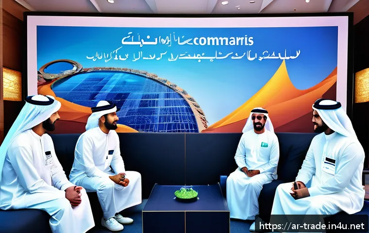 국제무역사 취업률 분석 - A modern Arab business conference scene in Dubai, featuring diverse young professionals in business ...