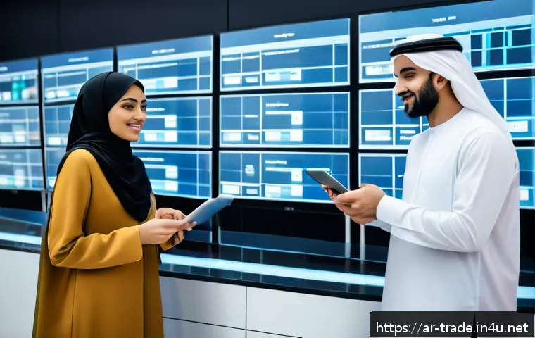 무역 실무에서의 데이터 분석 활용 - An advanced smart supply chain control room in a Middle Eastern logistics center, featuring large sc...